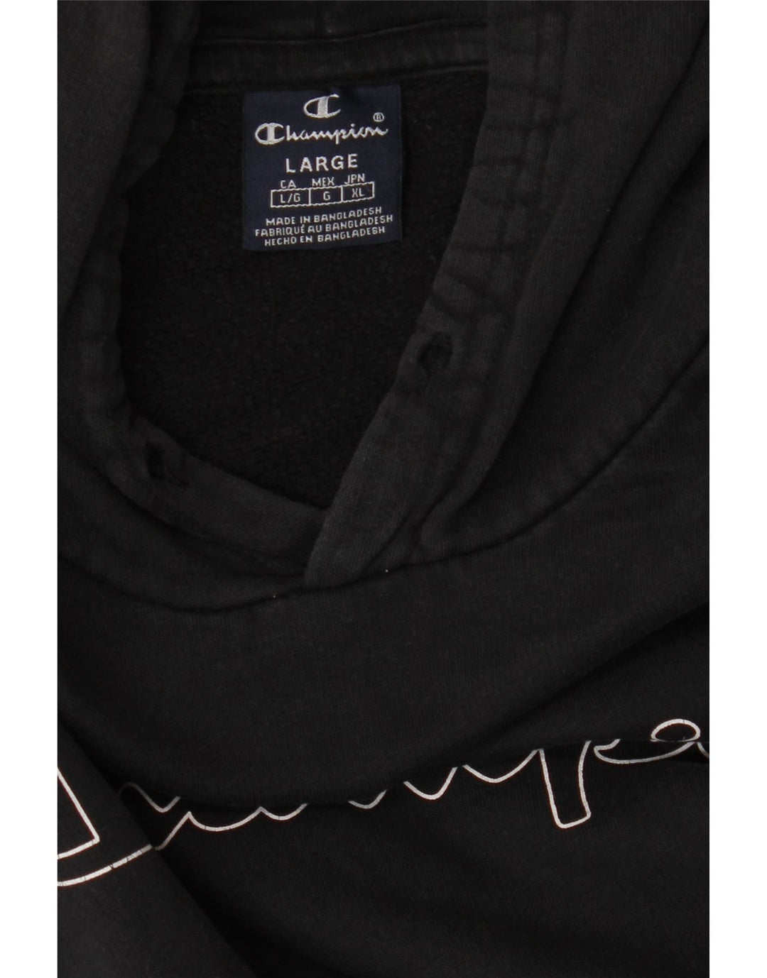 CHAMPION Mens Graphic Hoodie Jumper Large Black Vintage Champion and Second-Hand Champion from Messina Hembry 