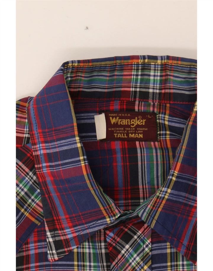 WRANGLER Mens Tall Shirt Large Navy Blue Check Polyester Vintage Wrangler and Second-Hand Wrangler from Messina Hembry 