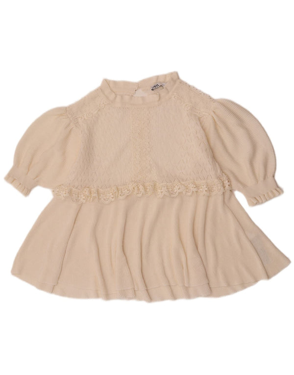 Bluză pentru femei Zara cu mâneci 3/4, UK 12, poliester floral alb mediu