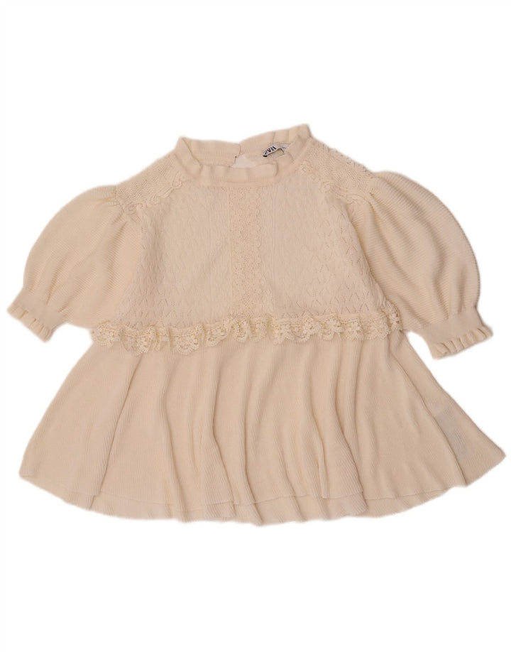 Bluză pentru femei Zara cu mâneci 3/4, UK 12, poliester floral alb mediu