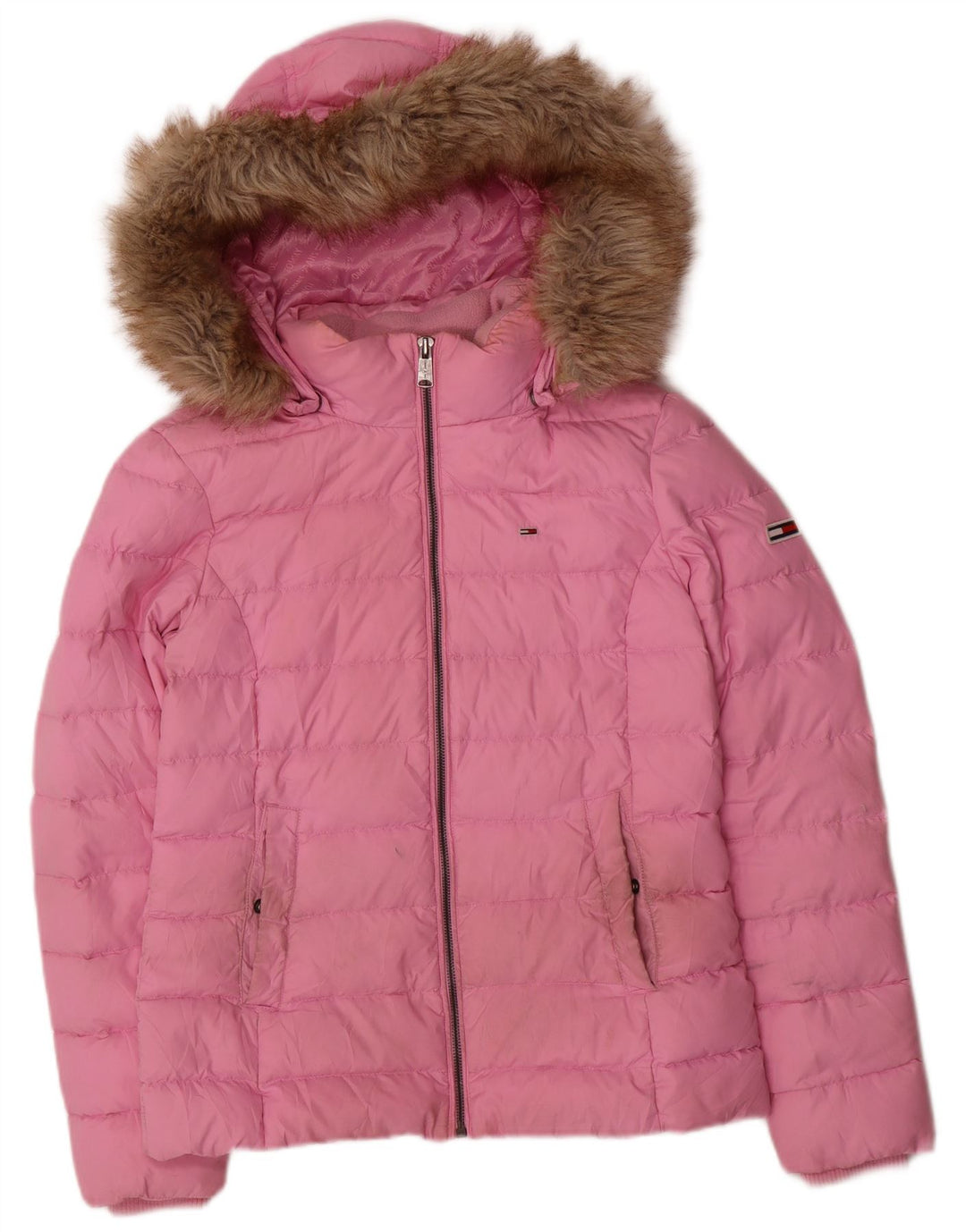 Jachetă căptușită cu glugă pentru femei Tommy Hilfiger UK 10 Poliester roz mic
