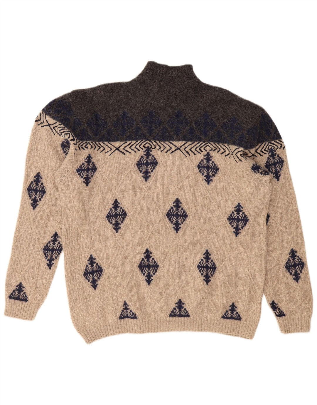 Pulover VINTAGE pentru bărbați cu gât țestoasă XL Bej Argyle/Diamond