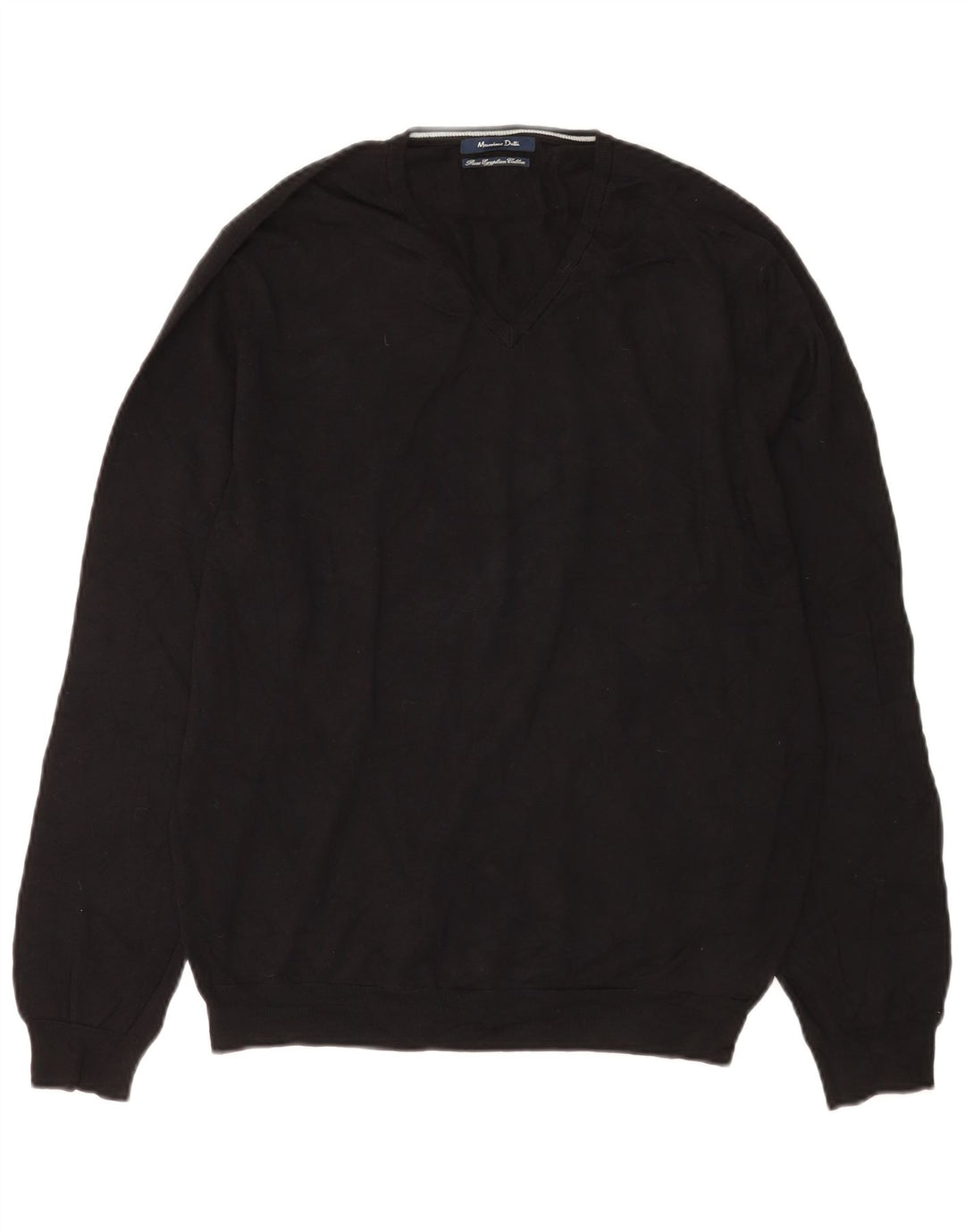 Pulover Massimo Dutti pentru bărbați, cu decolteu în V, bumbac mediu negru