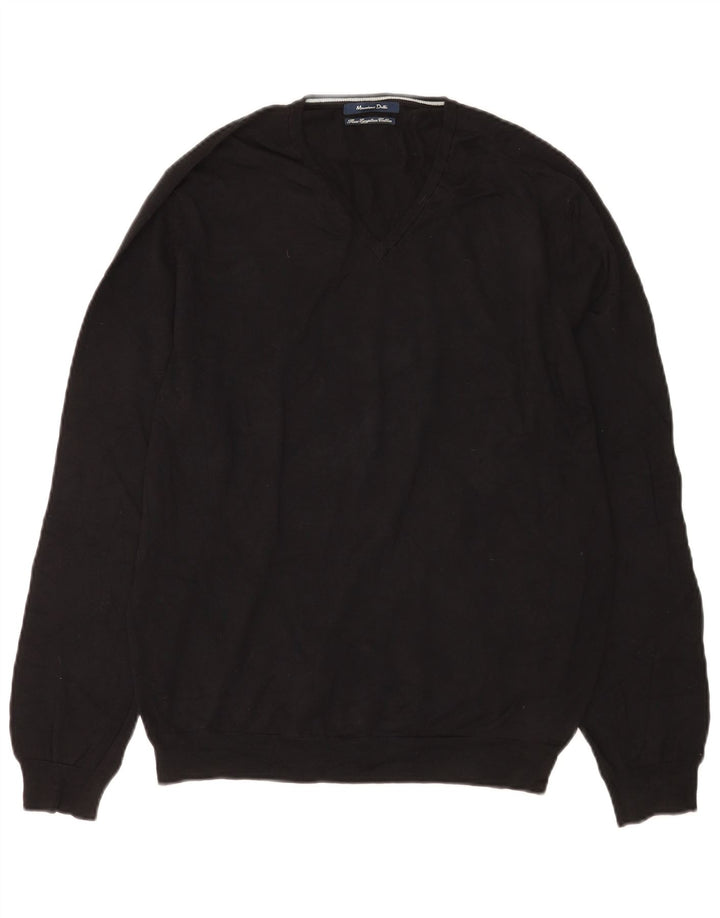 Pulover Massimo Dutti pentru bărbați, cu decolteu în V, bumbac mediu negru