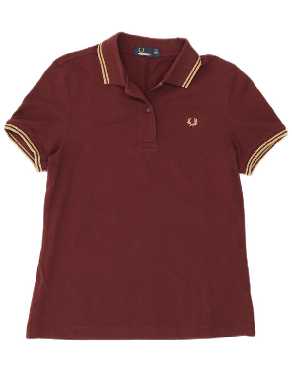 Cămașă polo Fred Perry pentru femei UK 12 Medium Burgundy, bumbac cu dungi