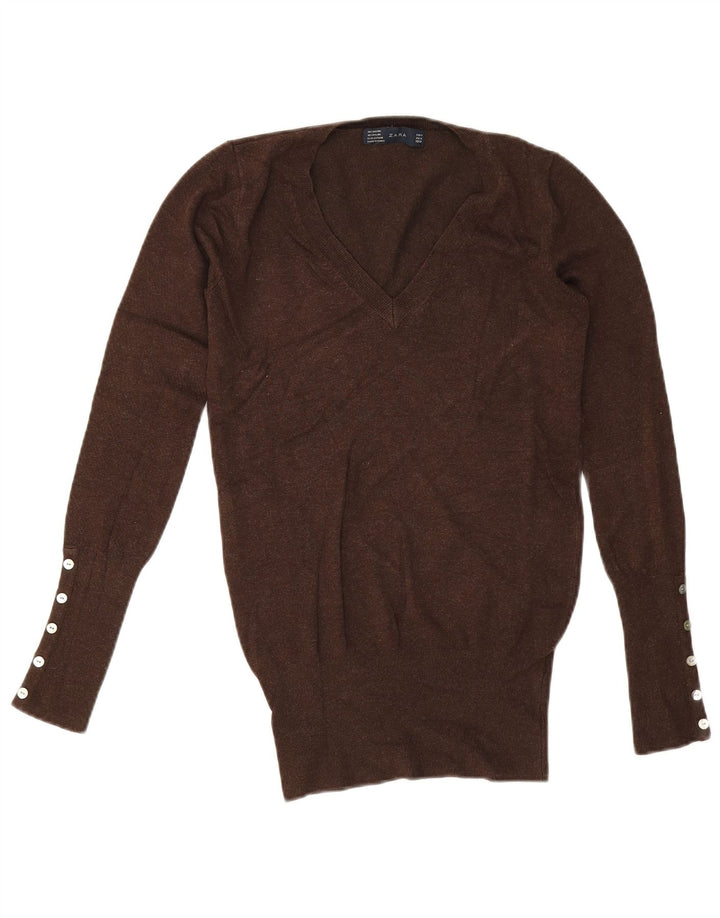 Pulover cu decolteu în V Zara pentru femei UK 12, maro mediu, raion