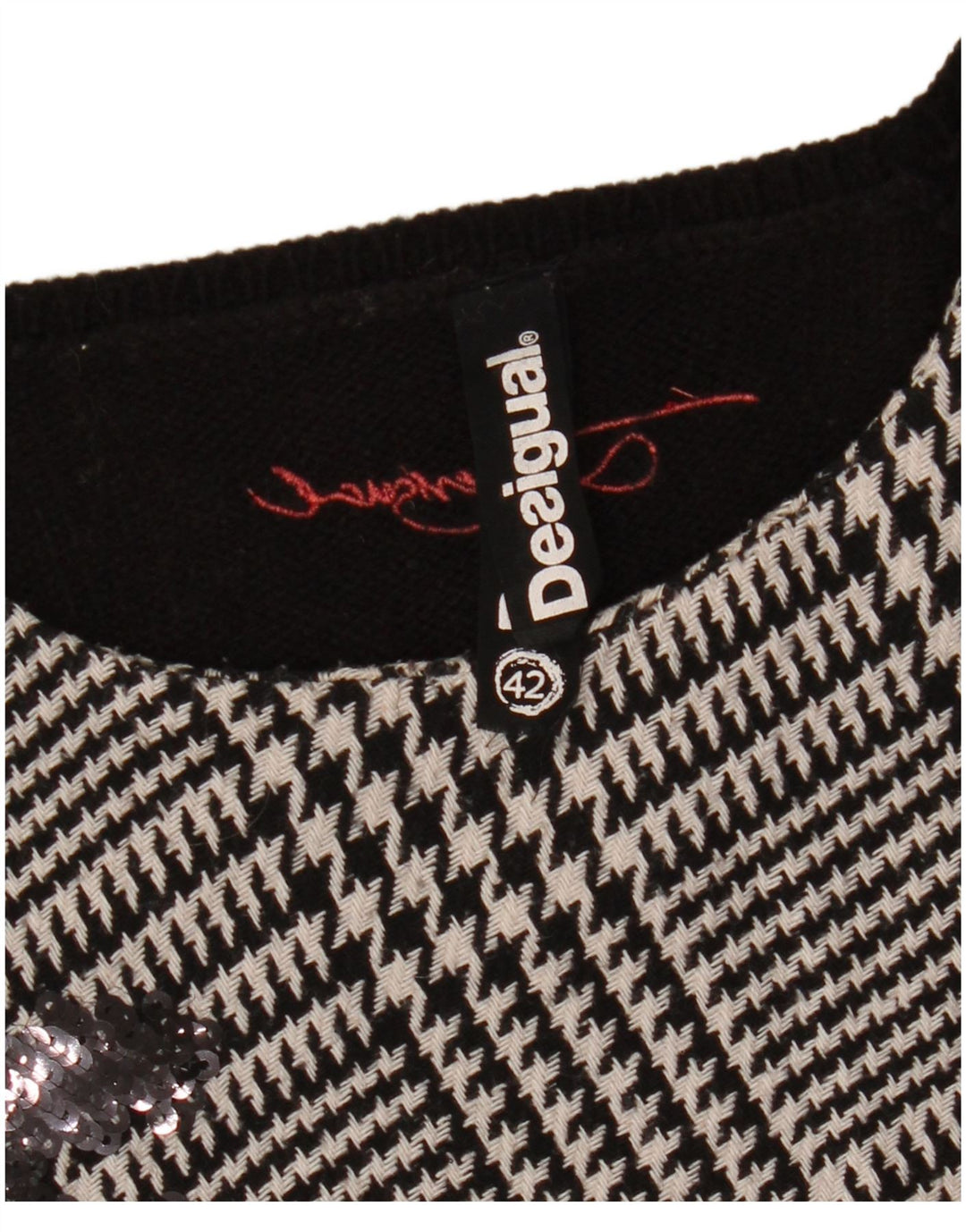 DESIGUAL Rochie de damă cu pulover cu grafică EU 42 Mare negru Houndstooth