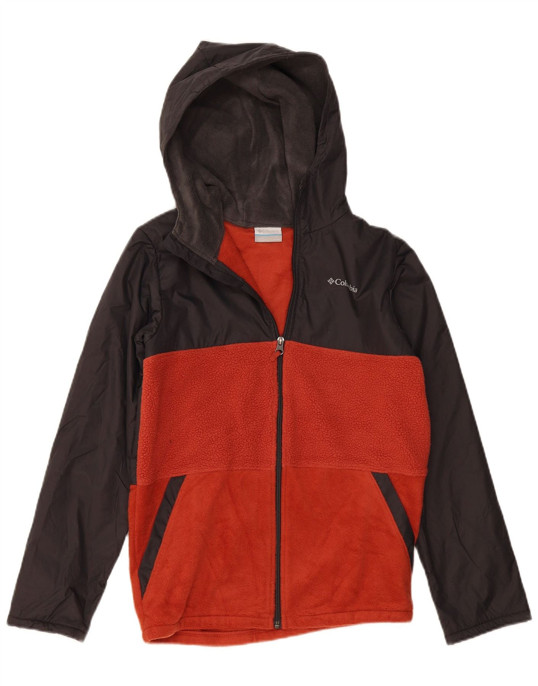 Jachetă fleece cu glugă COLUMBIA pentru băieți 14-15 ani, mare, gri, color block