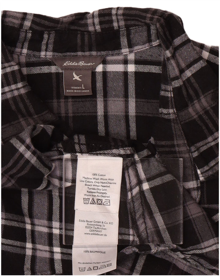 Cămașă de flanel pentru femei EDDIE BAUER UK 16 mare, bumbac cu carouri negru