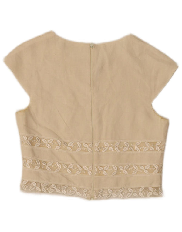Laura Biagiotti Girls Blouse Top 12-13 Years Beige Floral Linen