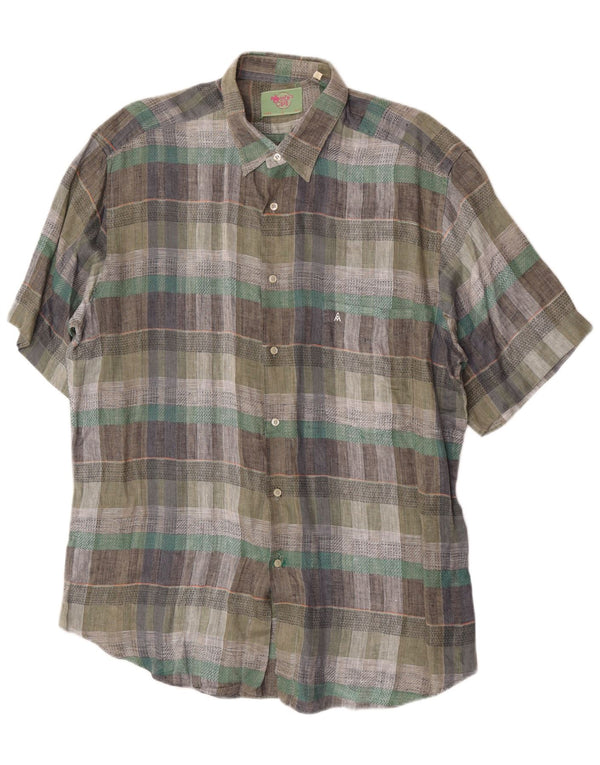 Cămașă Vintage pentru bărbați cu mânecă scurtă Mărimea 43 17 XL în carouri verde