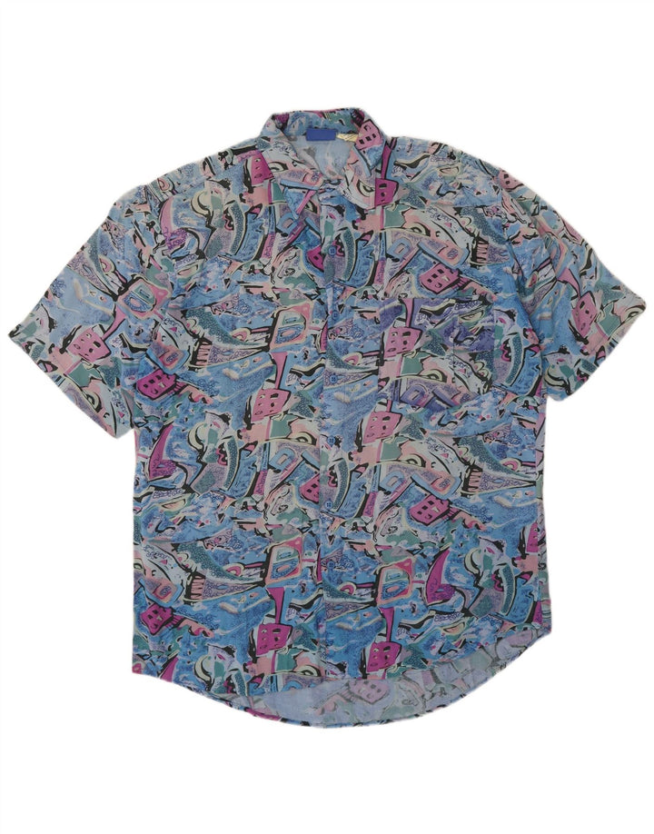 Cămașă cu mânecă scurtă pentru bărbați vintage cu model abstract, raion mediu multicolor