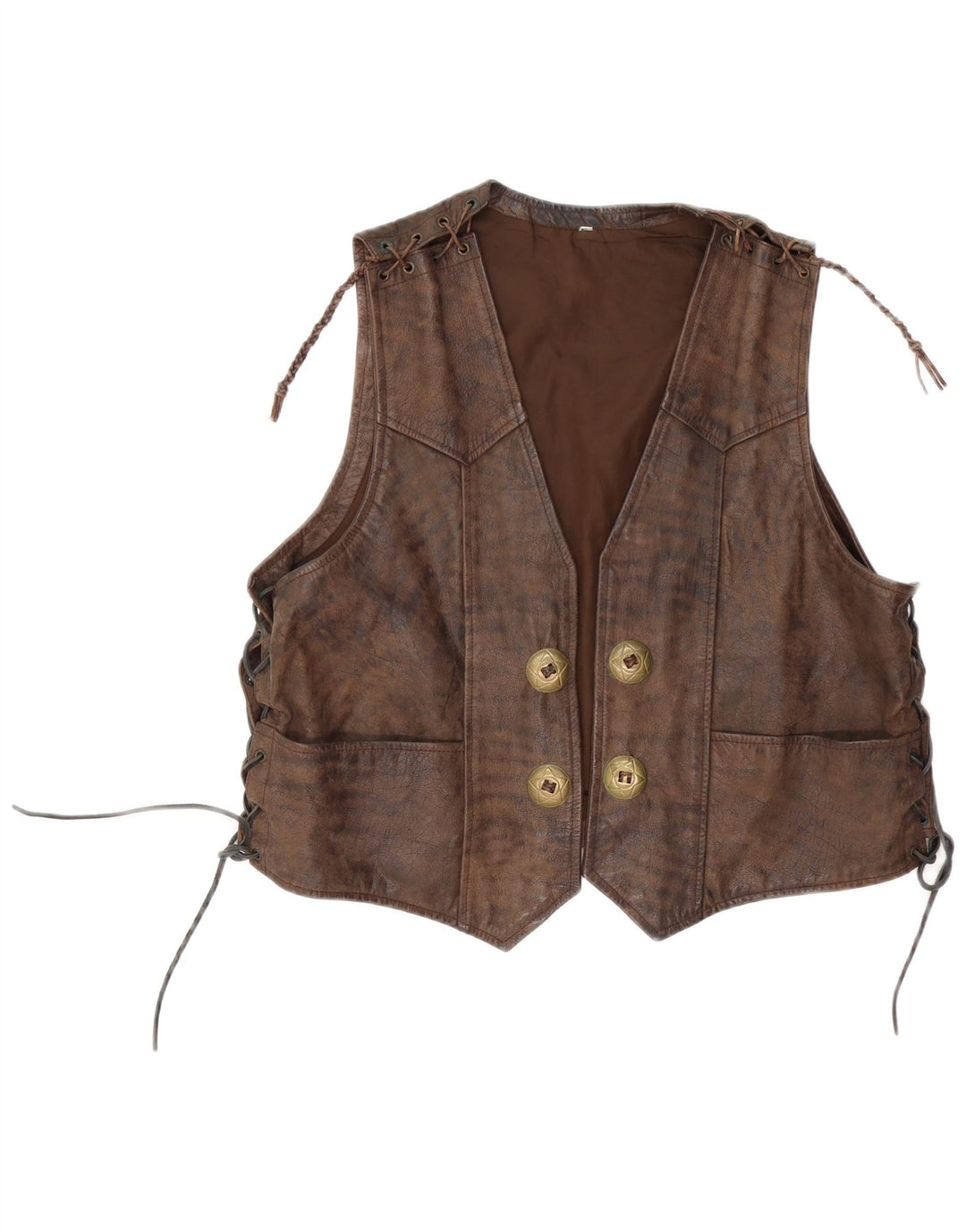 Vestă din piele vintage pentru bărbați, maro mare
