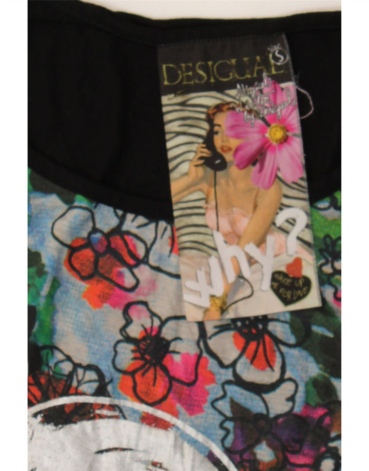 DESIGUAL Womens Abstract Pattern Graphic Top Long Sleeve UK 10 Small Black Vintage Desigual and Second-Hand Desigual from Messina Hembry 
