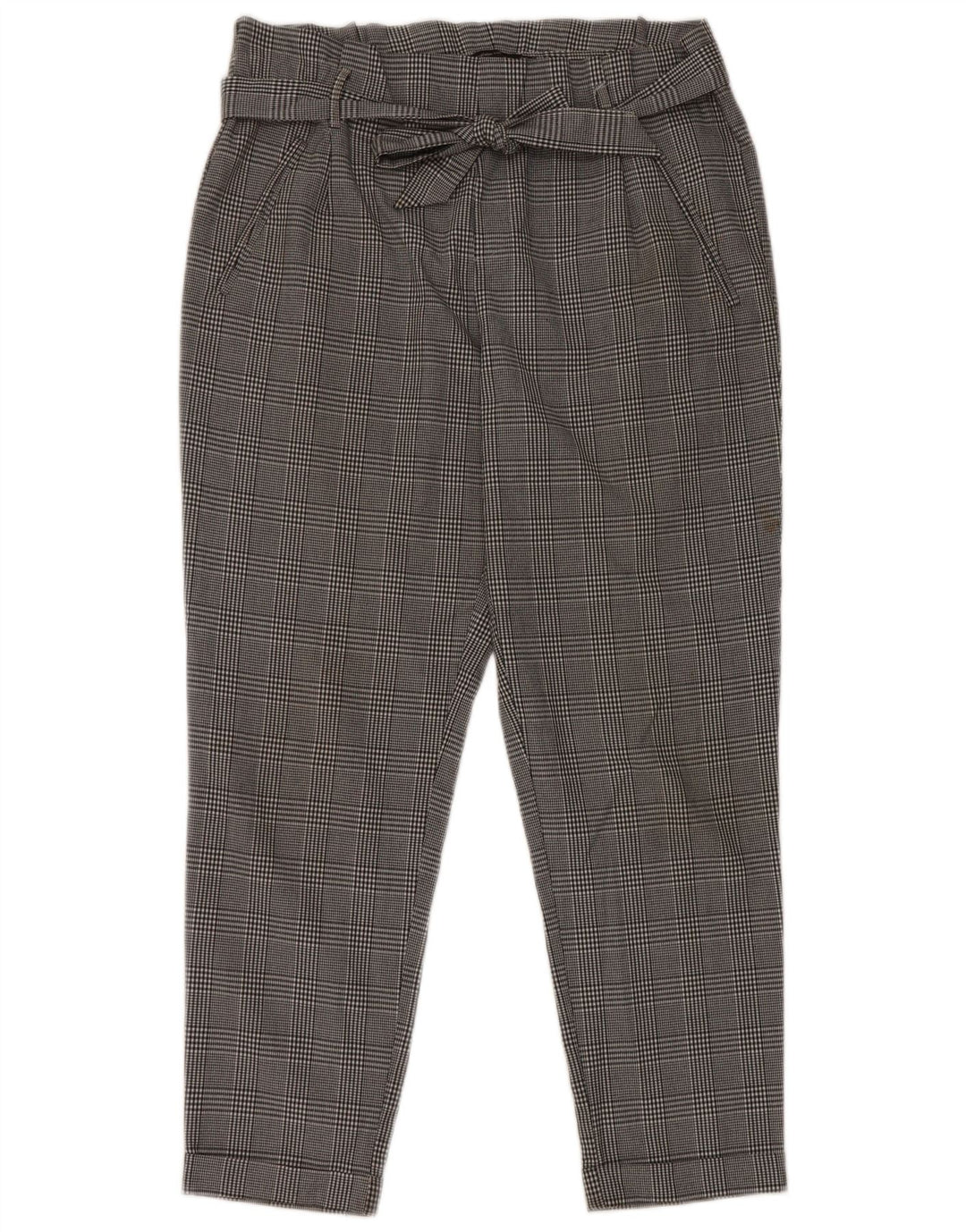Pantaloni tăiați pentru femei cu talie înaltă Zara Medium L28 L26 Gri Houndstooth