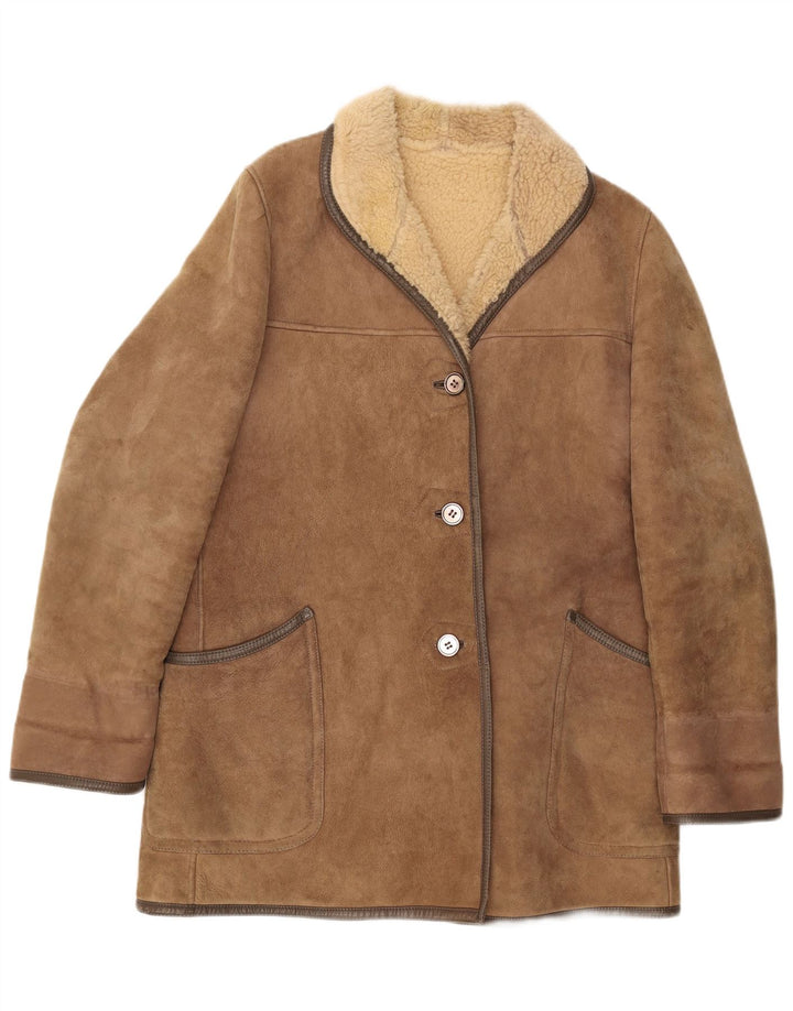 Palton vintage pentru femei din shearling UK 16 mare bej