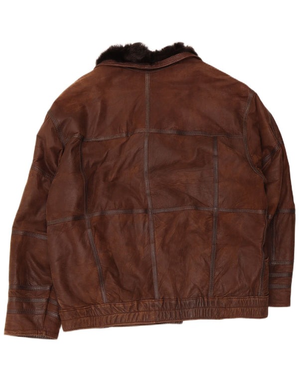 Jachetă vintage pentru bărbați din shearling UK 40 mare maro mozaic