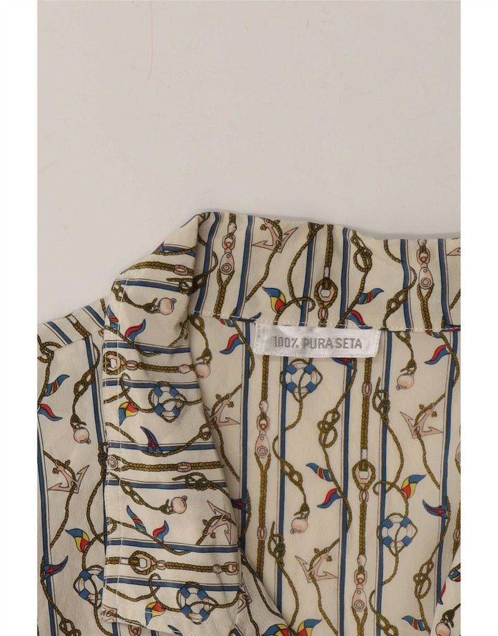 Cămașă vintage cu model abstract pentru femei UK 14 Medium White Nautical