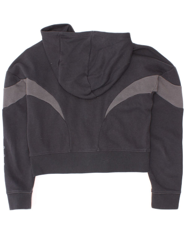 Nike Girls Graphic Zip Hoodie Sweater 10-11 Years Medium Black Colourblock