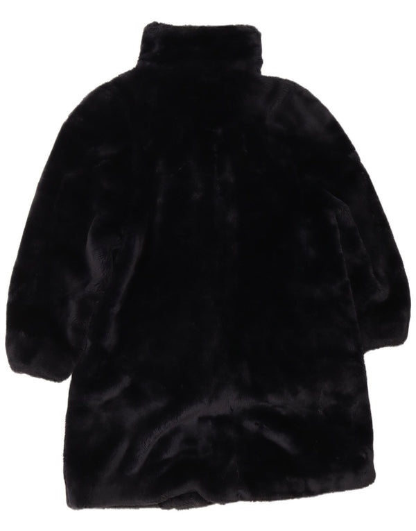 Pardesiu vintage de blană artificială pentru femei UK 12 Medium Bleumarin
