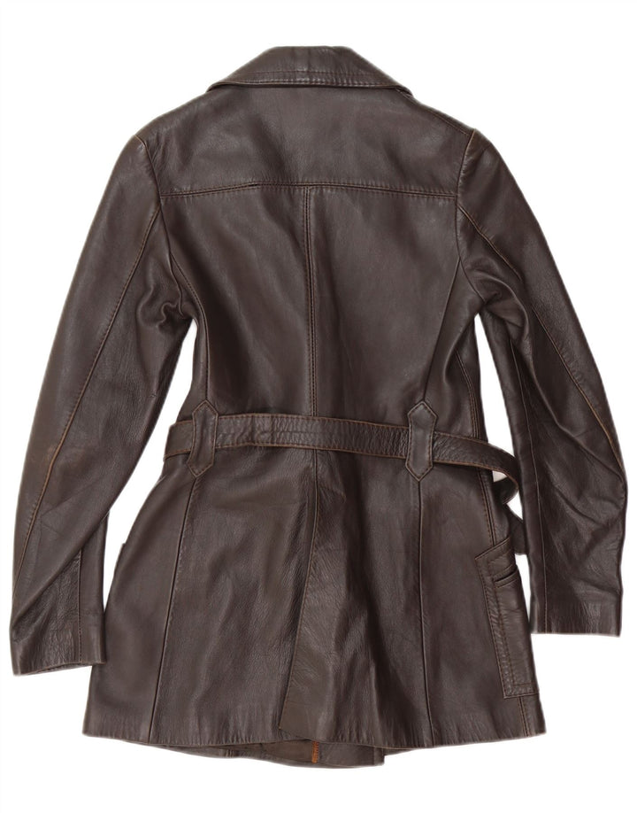 Palton din piele vintage pentru femei UK 6 XS maro