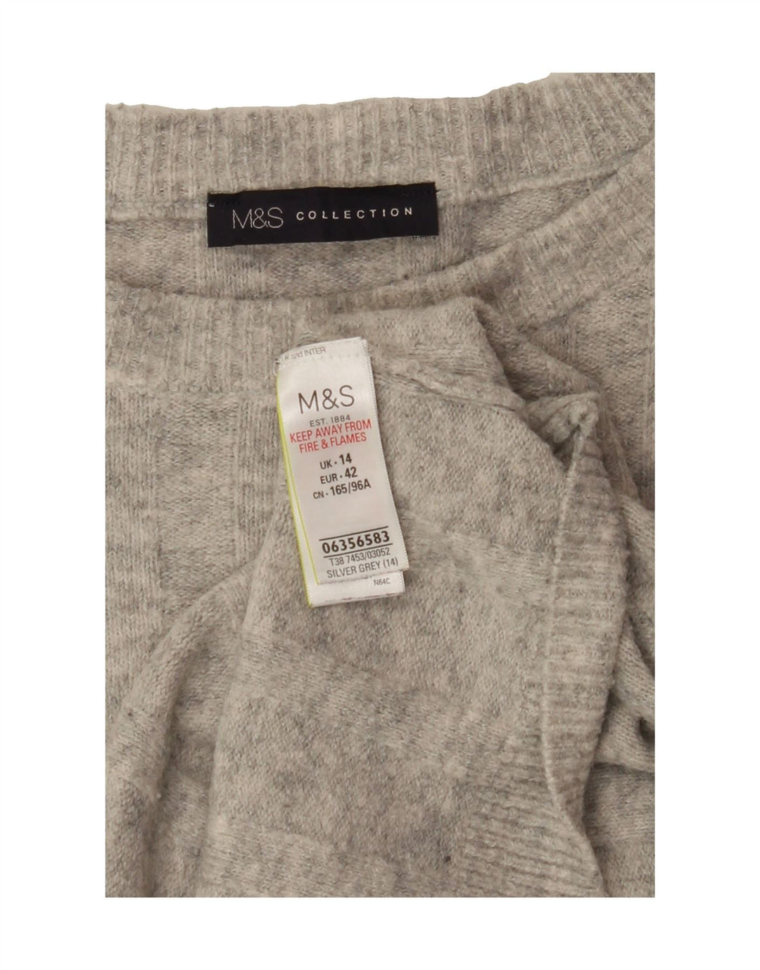 MARKS & SPENCER Womens Crop Crew Neck Jumper Sweater UK 14 Large Grey Vintage Marks & Spencer and Second-Hand Marks & Spencer from Messina Hembry 