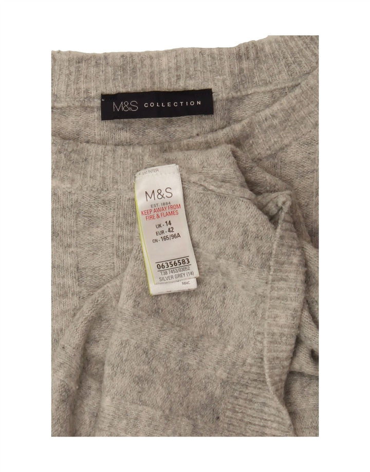 MARKS & SPENCER Womens Crop Crew Neck Jumper Sweater UK 14 Large Grey Vintage Marks & Spencer and Second-Hand Marks & Spencer from Messina Hembry 