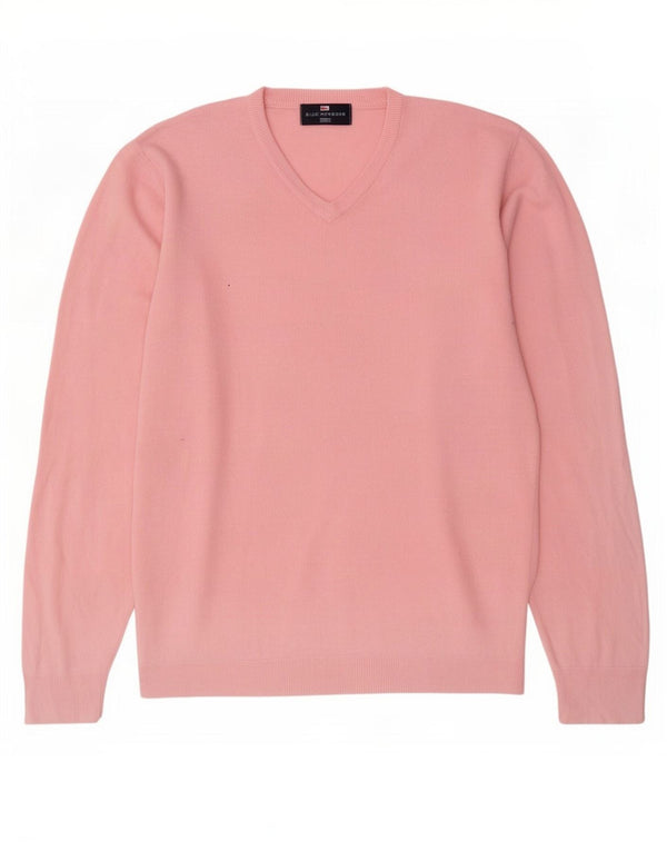 Marks & Spencer Mens Blue Harbour V-Neck Jumper Sweater Medium Pink Acrylic