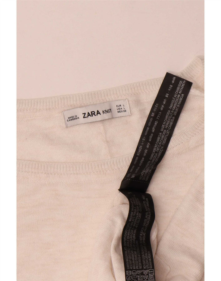 Pulover pentru femei supradimensionat cu gâtul turnat Zara UK 16, mare, albă, viscoză
