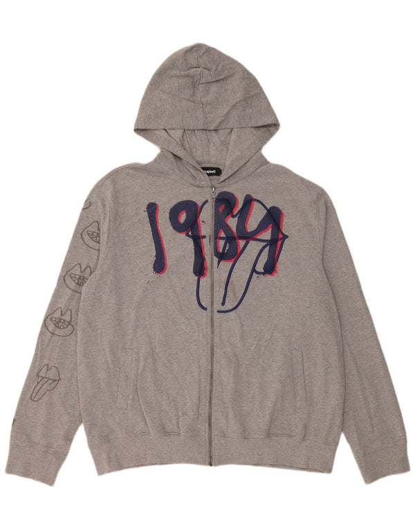 Pulover Desigual Graphic Zip pentru bărbați, bumbac gri 2XL