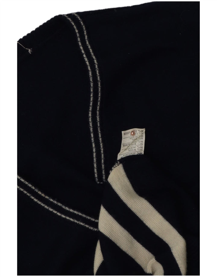 Vintage Mens Vest Tank Top Mediu Bleumarin Lână cu dungi