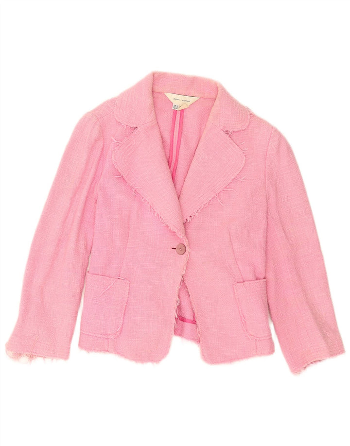 Jachetă pentru femei Zara Crop 1 Button Blazer EU 42, mare, roz, bumbac