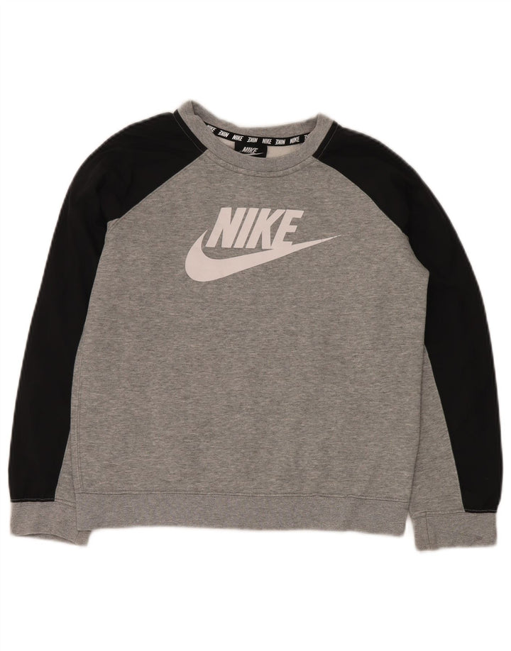 Pulover grafic pentru băieți NIKE 10-11 ani, gri mediu, color block