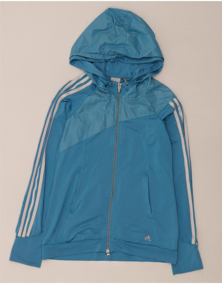 Pulover cu capota cu fermoar Adidas pentru femei UK 10 Poliester albastru mic