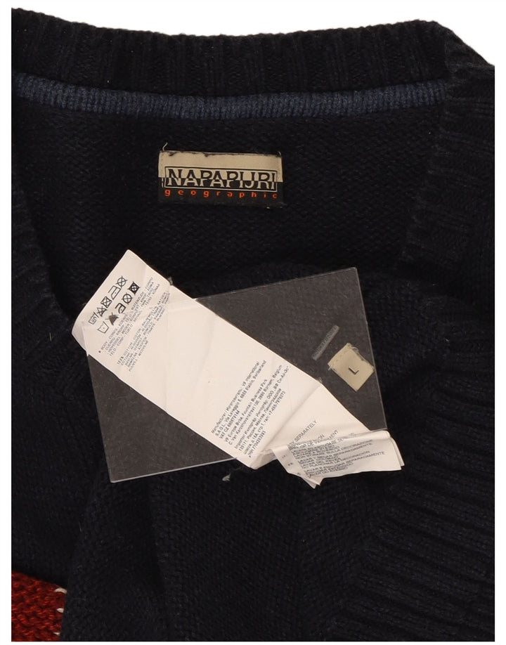 NAPAPIJRI Pulover pentru bărbați cu decolteu rotund cu grafică, bumbac mare, albastru bleumarin