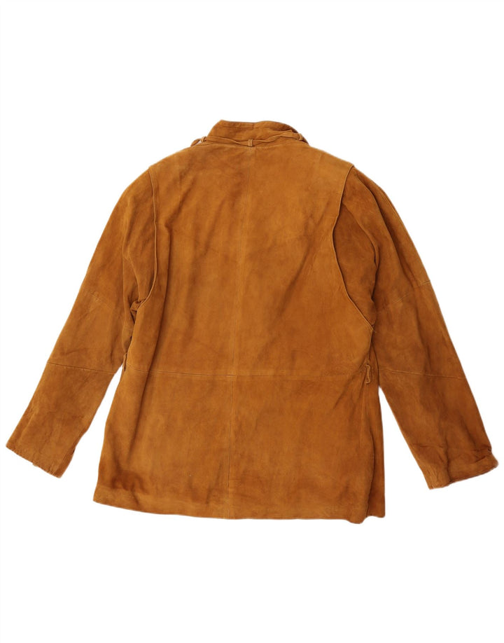 Jachetă vintage de damă cu 3 nasturi din piele intoarsa IT 48 XL din piele maro