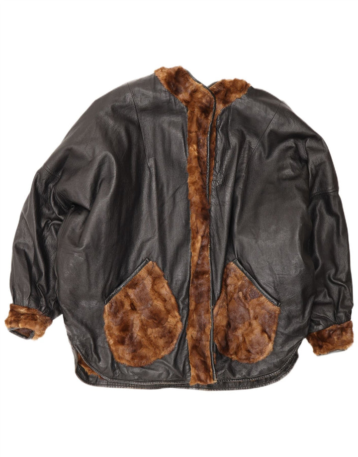 Jachetă reversibilă supradimensionată din piele vintage pentru femei UK 20 2XL maro