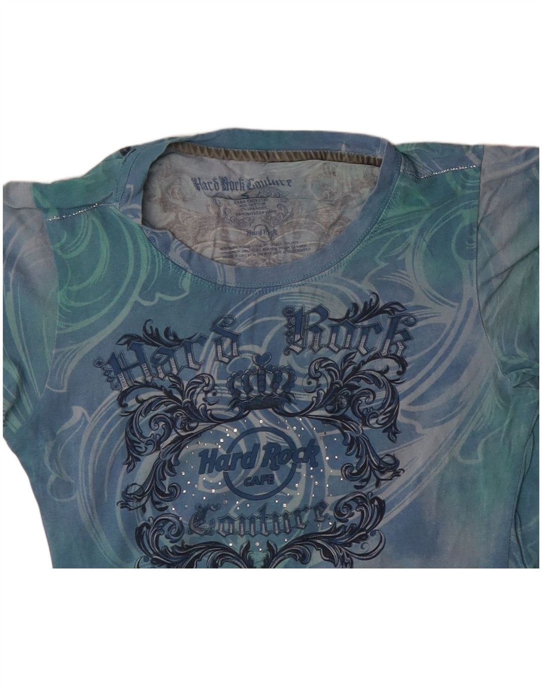 HARD ROCK CAFE Tricou grafic Couture pentru femei Top UK 8 Small Blue Tie Dye