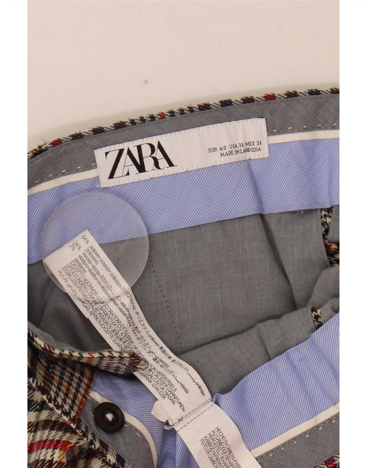 Pantaloni tăiați pentru bărbați Zara EU 40 Mediu L31 L25 Poliester cu carouri bej