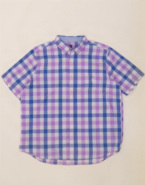 Chaps Mens Easy Care Short Sleeve Shirt 2XL Blue Gingham Cotton