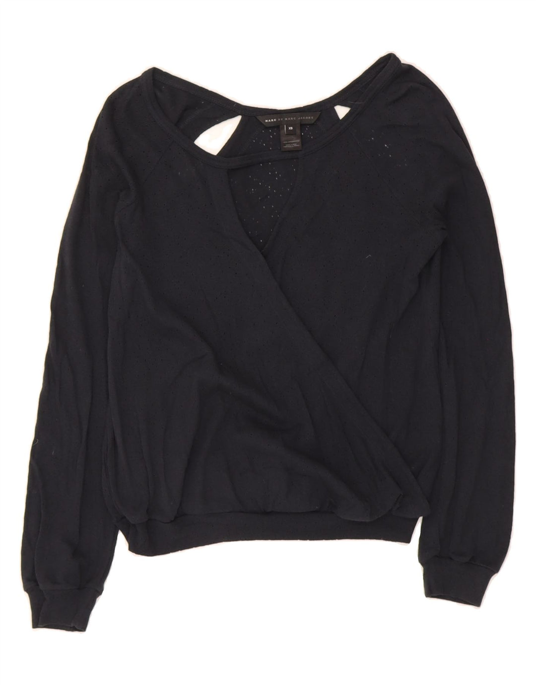 MARC JACOBS Womens Boat Neck Jumper Sweater UK 6 XS Navy Blue Cotton Vintage Marc Jacobs and Second-Hand Marc Jacobs from Messina Hembry 