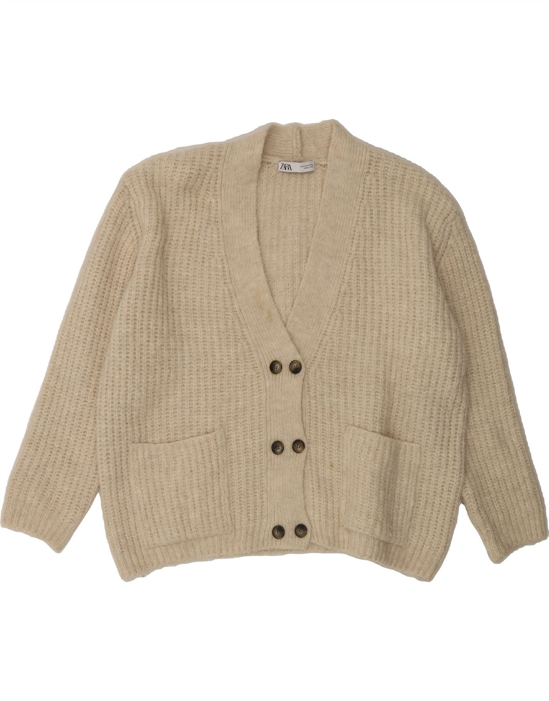 ZARA Womens Oversized 3/4 Sleeve Cardigan Sweater UK 14 Medium Beige Vintage Zara and Second-Hand Zara from Messina Hembry 