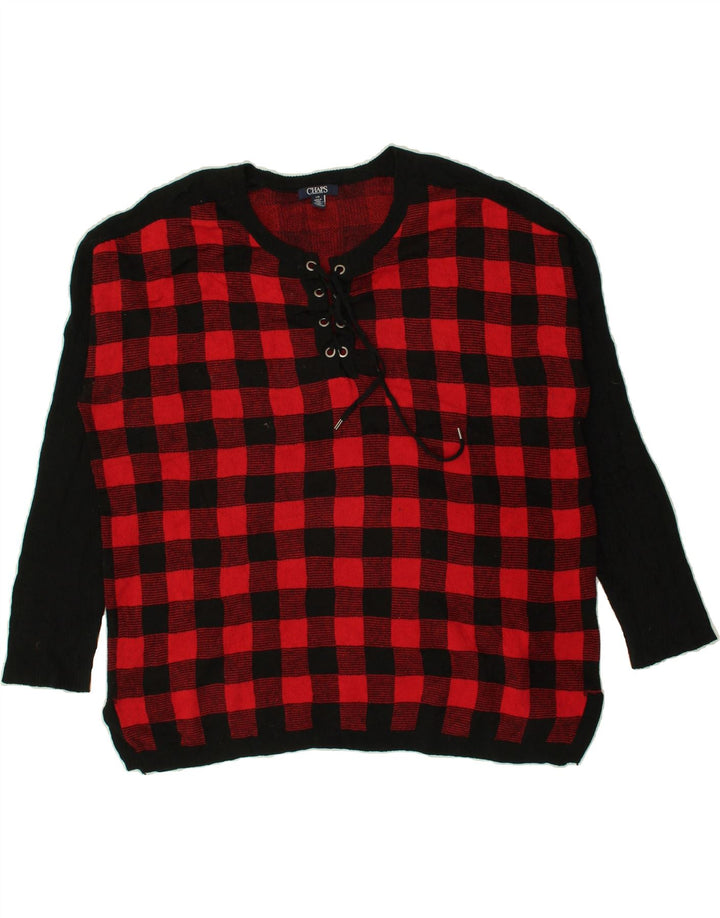 CHAPS Womens Crew Neck Jumper Sweater UK 16 Large Red Gingham Cotton | Vintage Chaps | Thrift | Second-Hand Chaps | Used Clothing | Messina Hembry 