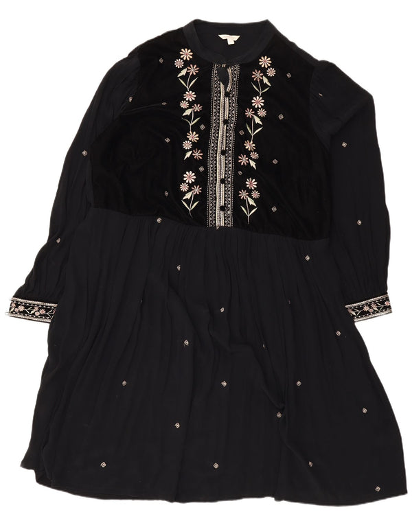 Rochie în formă de A cu mânecă lungă pentru femei Monsoon UK 18 XL Poliester floral negru