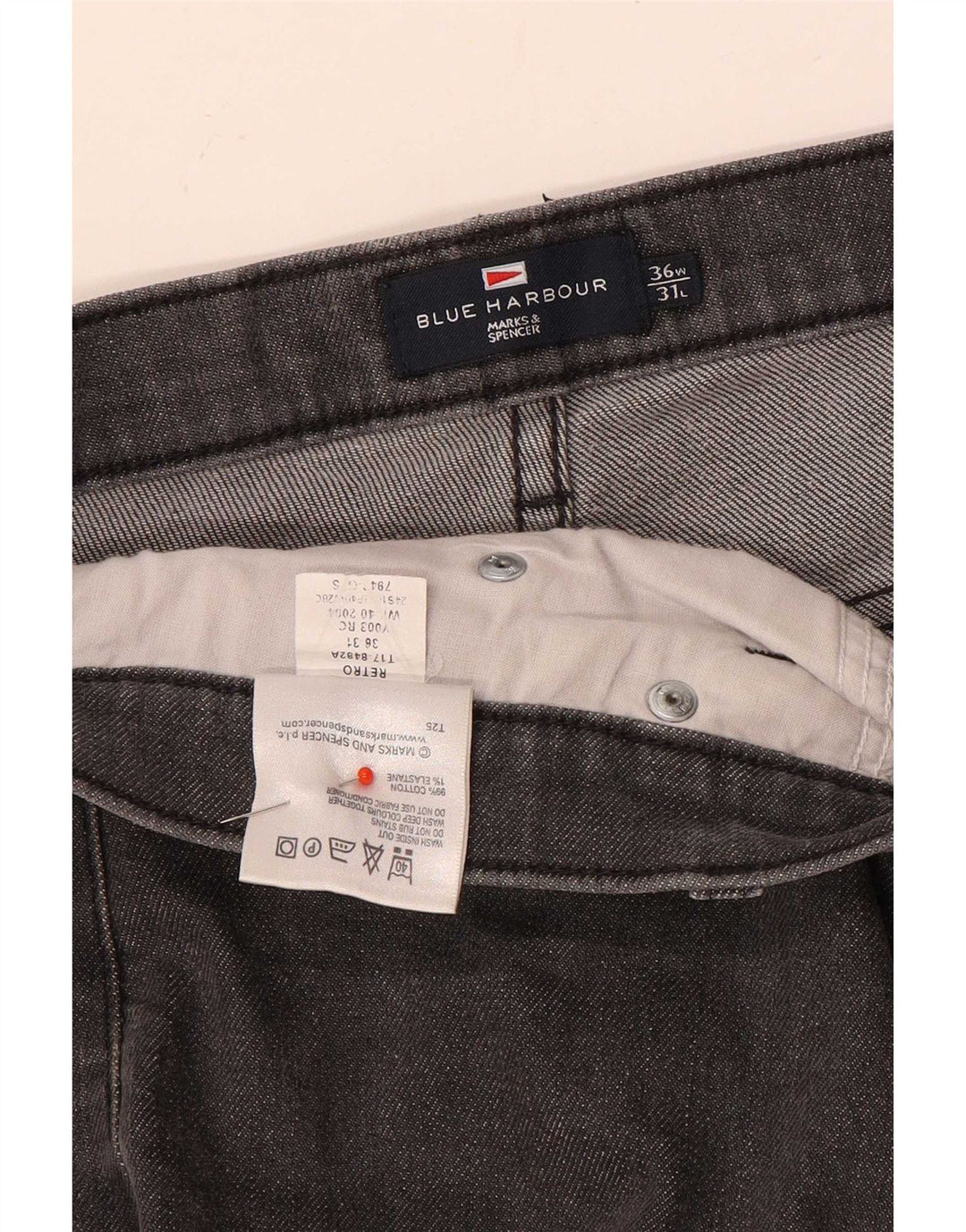 Blugi drepți pentru bărbați Marks & Spencer Blue Harbour W36 L31 bumbac gri