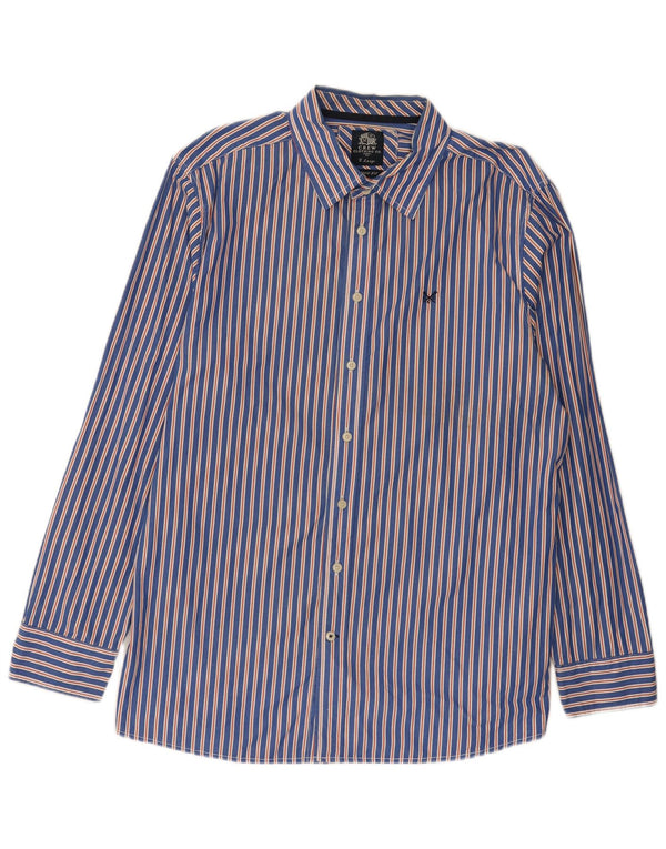Crew Clothing Cămașă croită pentru bărbați XL, bumbac cu dungi albastru bleumarin