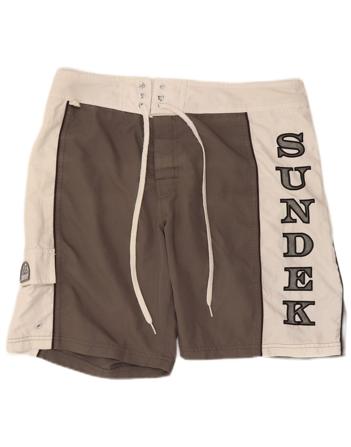 Pantaloni scurți de înot grafic Sundek pentru bărbați, gri mediu, color block