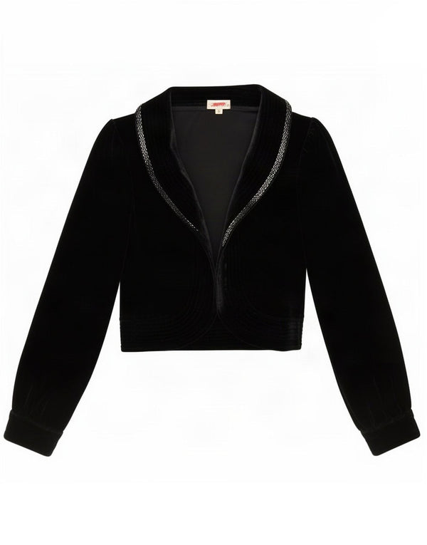 Jachetă Bolero din catifea vintage pentru femei UK 10 Small Black