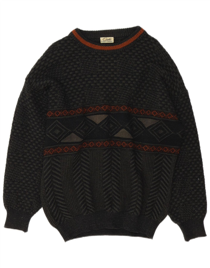 Carlo Comberti Mens Boat Neck Jumper Sweater Large Grey Geometric Acrylic