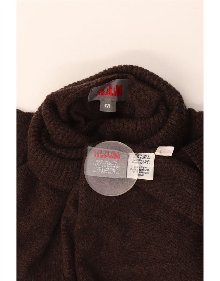 Pulover Slam pentru bărbați cu gât rulat din lână merinos maro mediu